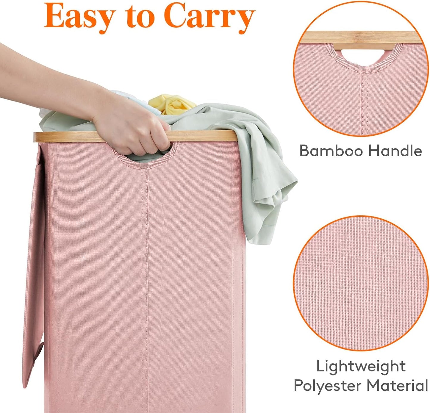 Lifewit 100L Laundry Basket - Foldable Hamper with Lid & Bamboo Handles | Pink, Large Capacity