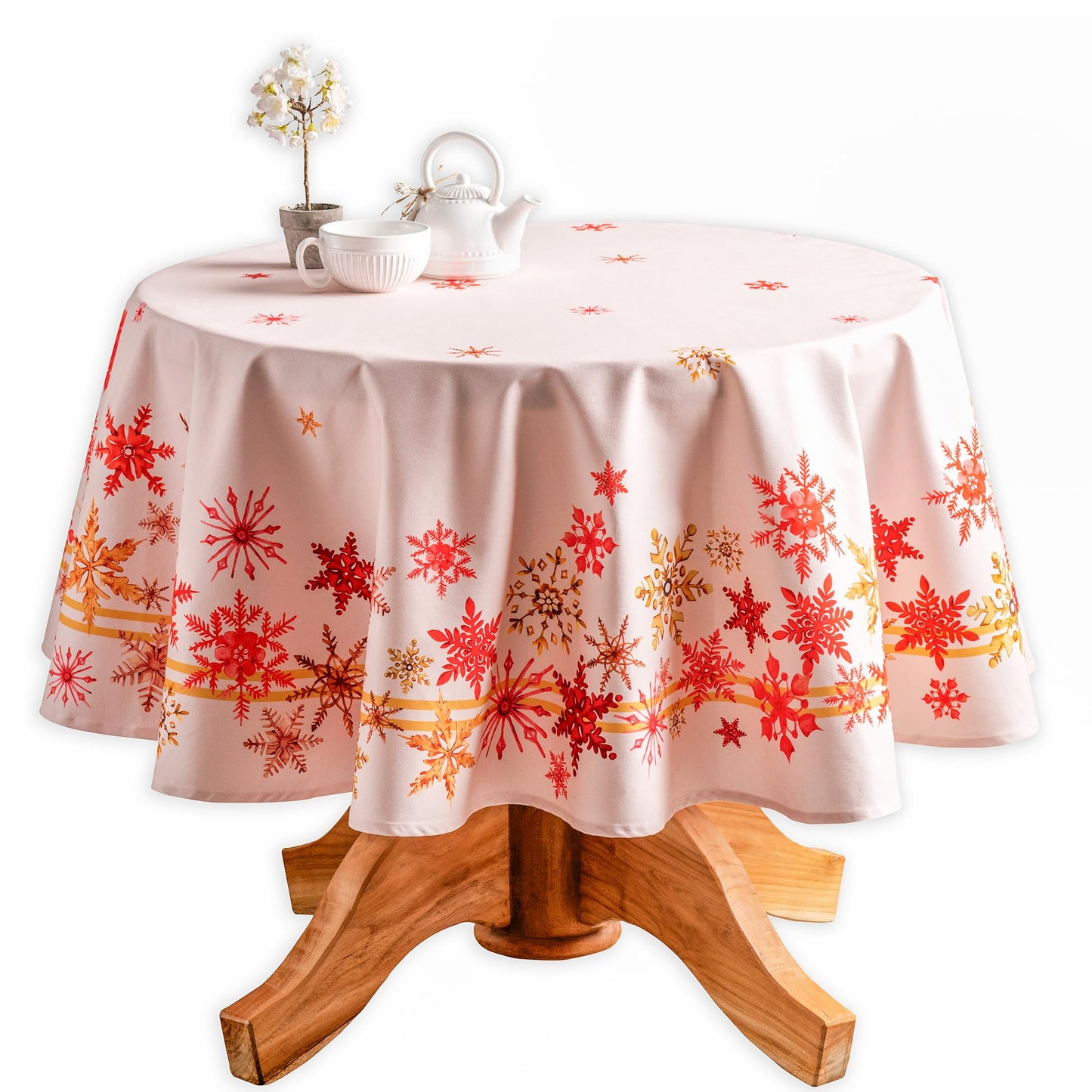 Maison d' Hermine Table Cloth Round Table 100% Cotton 69 Inches Fall Tablecloth Reusable Everyday Use for Thanksgiving Christmas Decorations Dining Farmhouse Party (Crystal Star)