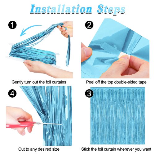 12 Pack Party Decorations, 3.28 FT x 7.05 FT Sky Blue Curtains, Metallic Party Streamers Photo Booth Backdrop Foil Fringe Curtains, Light Blue Winter Wonderland Backdrop Birthday Decor