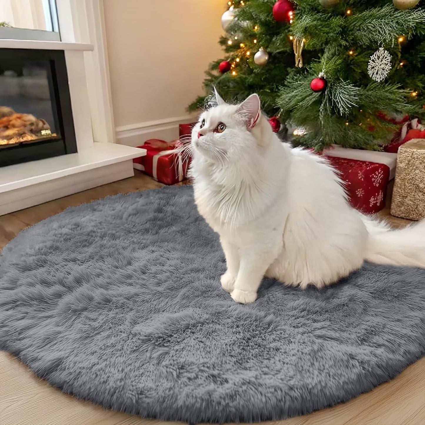 OLANLY Round Light Grey Area Rug - Soft, Fluffy, Machine Washable 3 ft Circle Carpet for Bedroom & Living Room