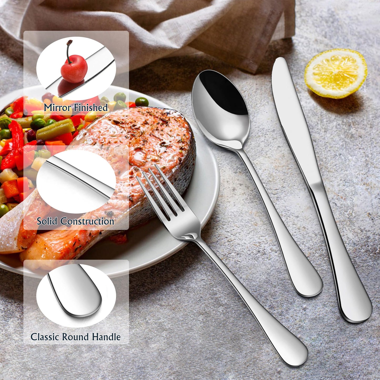 E-far Forks, Spoons and Knives Set for 8, 24 Pieces Stainless Steel Silverware, Food Grade Flatware Cutlery for Home Kitchen Restaurant, Mirror Finish, Dishwasher Safe