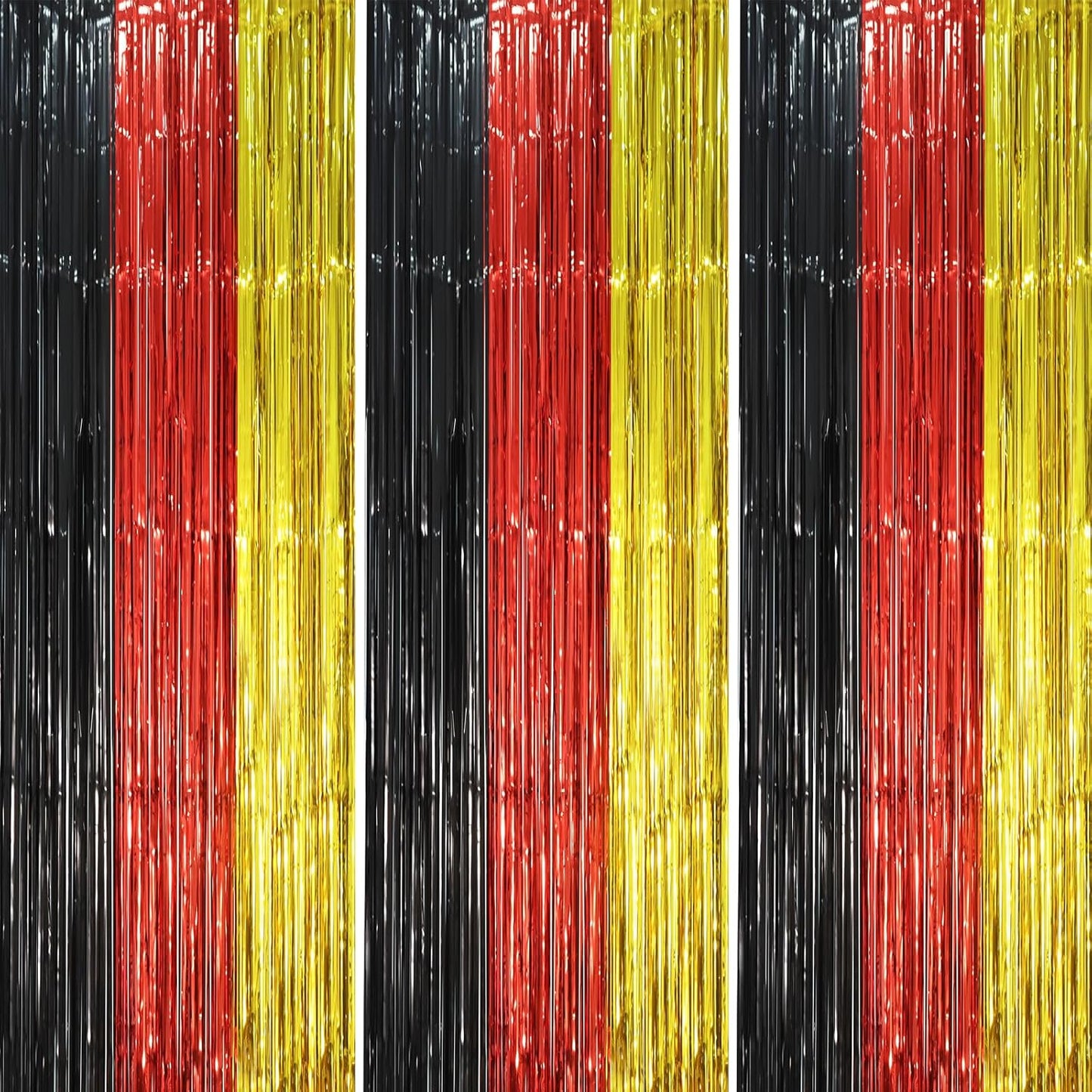Voircoloria Red Black Gold Foil Fringe Backdrop Curtains - 3 Pack Tinsel Streamers for Parties | 3.3 x 8.2 ft