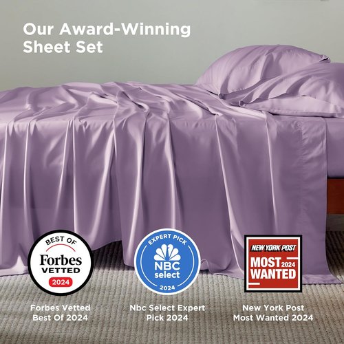 Bedsure Cooling Bed Sheets - Breathable Rayon from Bamboo, Deep Pocket Up to 16 Inches, Lilac