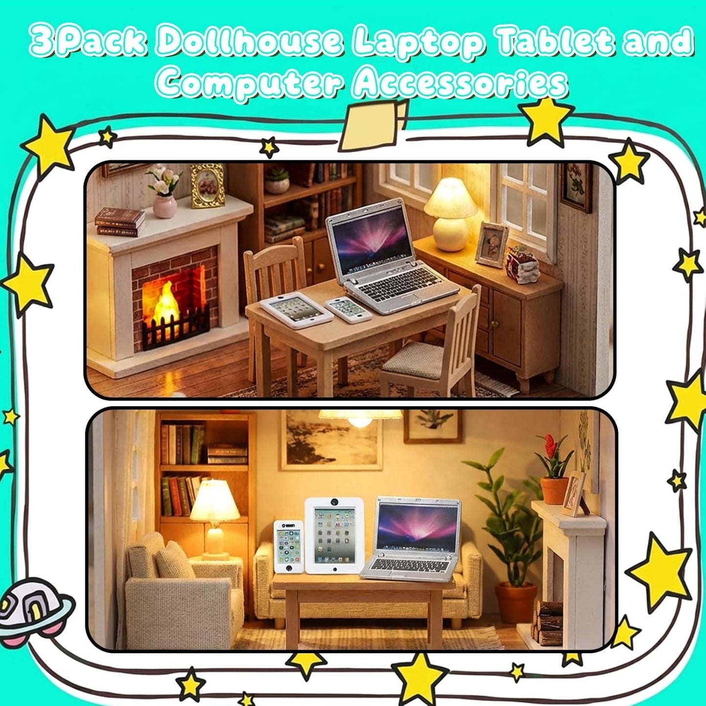 Skiennix Dollhouse Mini Laptop, Tablet & Smartphone Accessories - 3 Pack for 1/6 & 1/12 Scale Silver