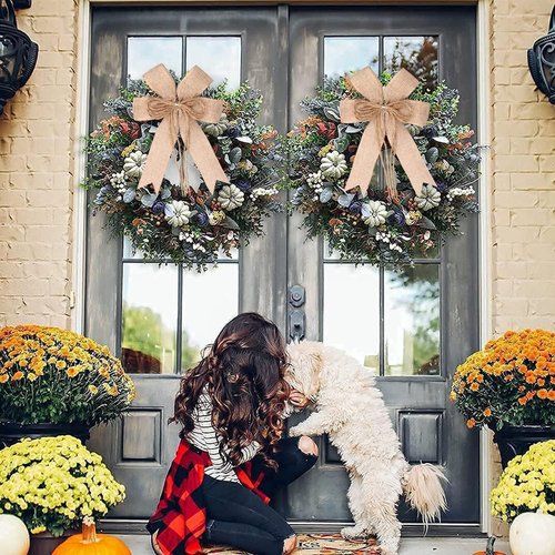 Hongsome Burlap Jute Hemp Rope Bows - Rustic Farmhouse Decor for Wreaths & Gift Wrapping | 2 Pack
