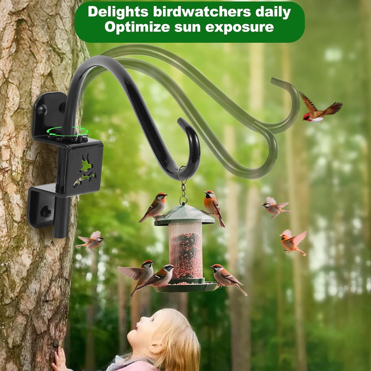 Skiennix 16-Inch Swivel Plant Hanger Bracket - 360° Rotating Heavy-Duty Metal Wall Mount (Black)
