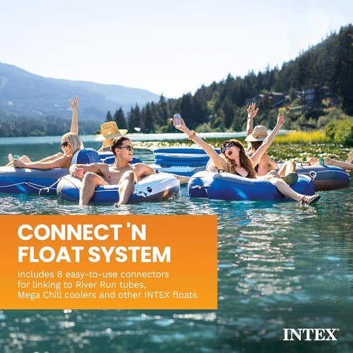 **INTEX River Run Connect Inflatable Floating Lounge - Comfortable Backrest, Built-in Cup Holder, 220lb Capacity**