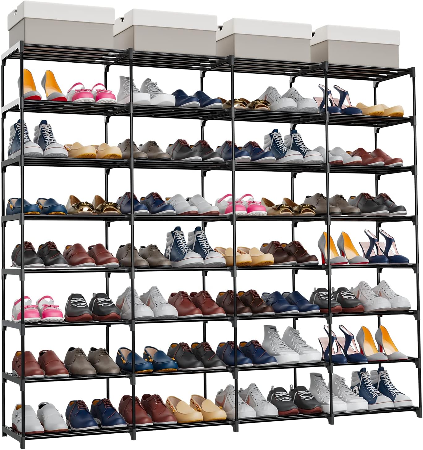 SMILHELTD Large Shoe Rack - 8-Tier Storage Unit for 64 Pairs | Heavy Duty, Customizable Height, Space-Saving Design (66.1" W x 49.2" H)