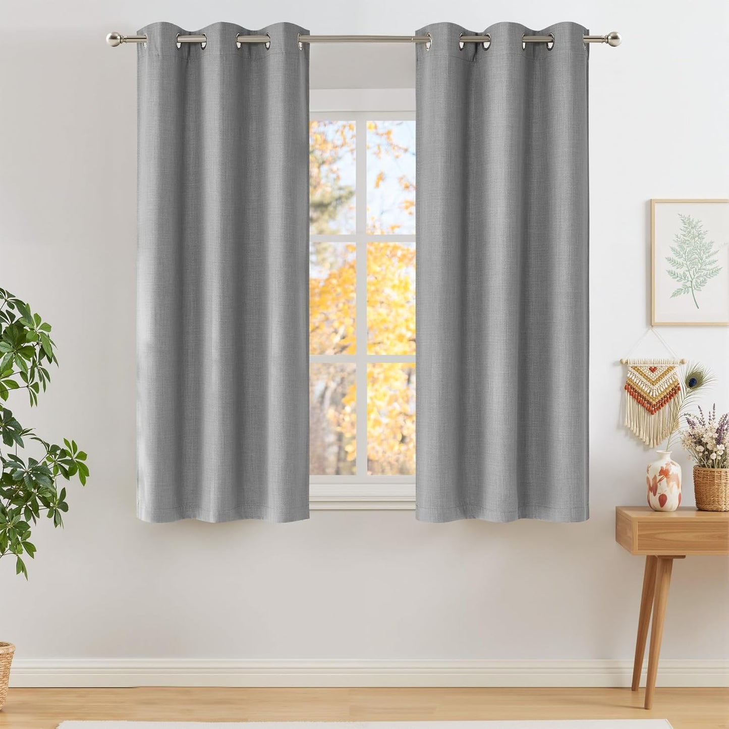 NICETOWN Light Grey Faux Linen Blackout Curtains - 63-Inch Grommet Top Privacy Panels for Modern Farmhouse Style | 2 Panels, W42 x L63