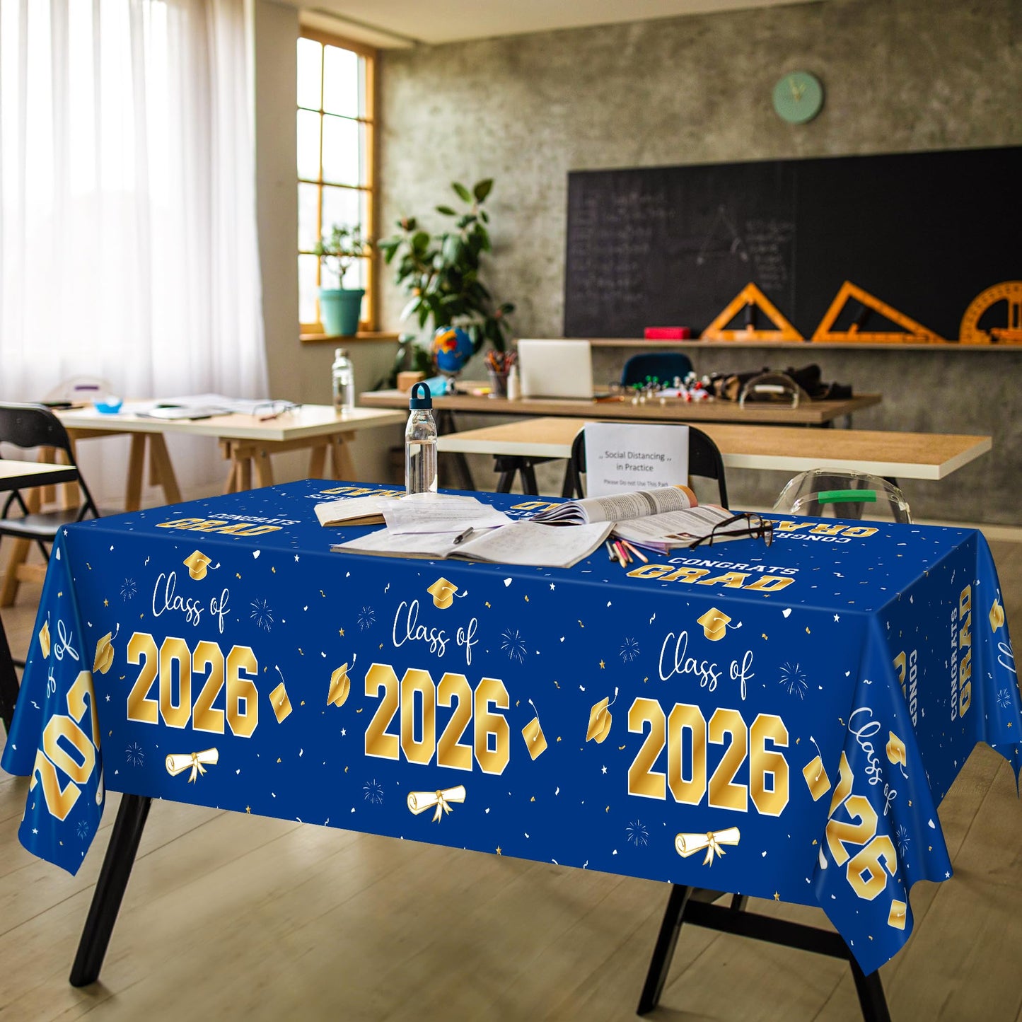 QZYL 4 Pack Graduation Decorations 2026, 54" x 108" Blue and Gold Disposable Graduation Table Cloths, Grad Party Decorations for Class of 2026, Rectangle Plastic Tablecloth for College Congrats Grad