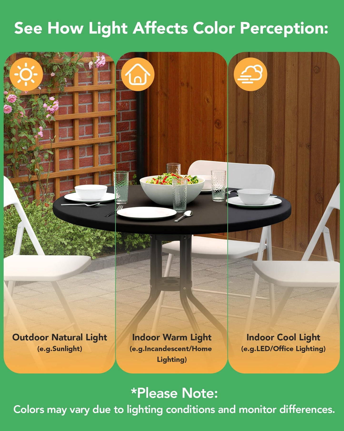 KeyWave Round Fitted Table Covers - 40-44 Inch Spandex Water-Resistant Tablecloth with Elastic, 2 Pack Circle Table Cloths for Kitchen Dining Room, Black