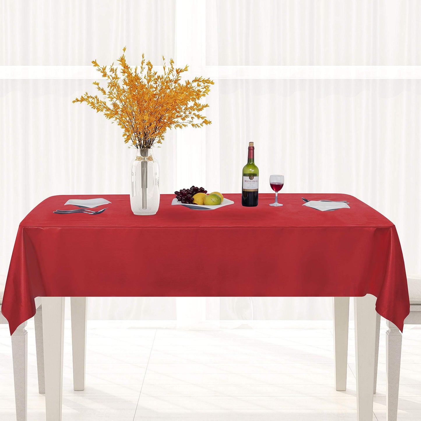 sancua 100% Waterproof Rectangle PVC Tablecloth - 54 x 108 Inch - Oil Proof Spill Proof Vinyl Table Cloth, Wipe Clean Table Cover for Dining Tables, Buffet Parties and Camping, Red