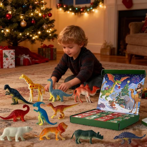 Dinosaur Advent Calendar 2025 - 24-Day Countdown with Realistic Figurines | Perfect Christmas Gift for Kids