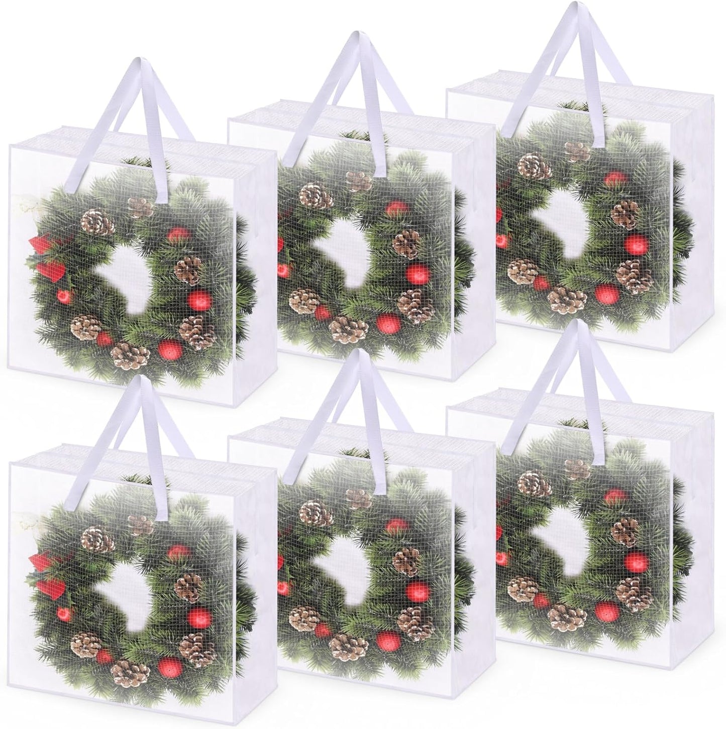 Skiennix 6PCS Christmas Wreath Storage Containers - 25" Clear Bags with Zippers & Handles for Holiday Decor