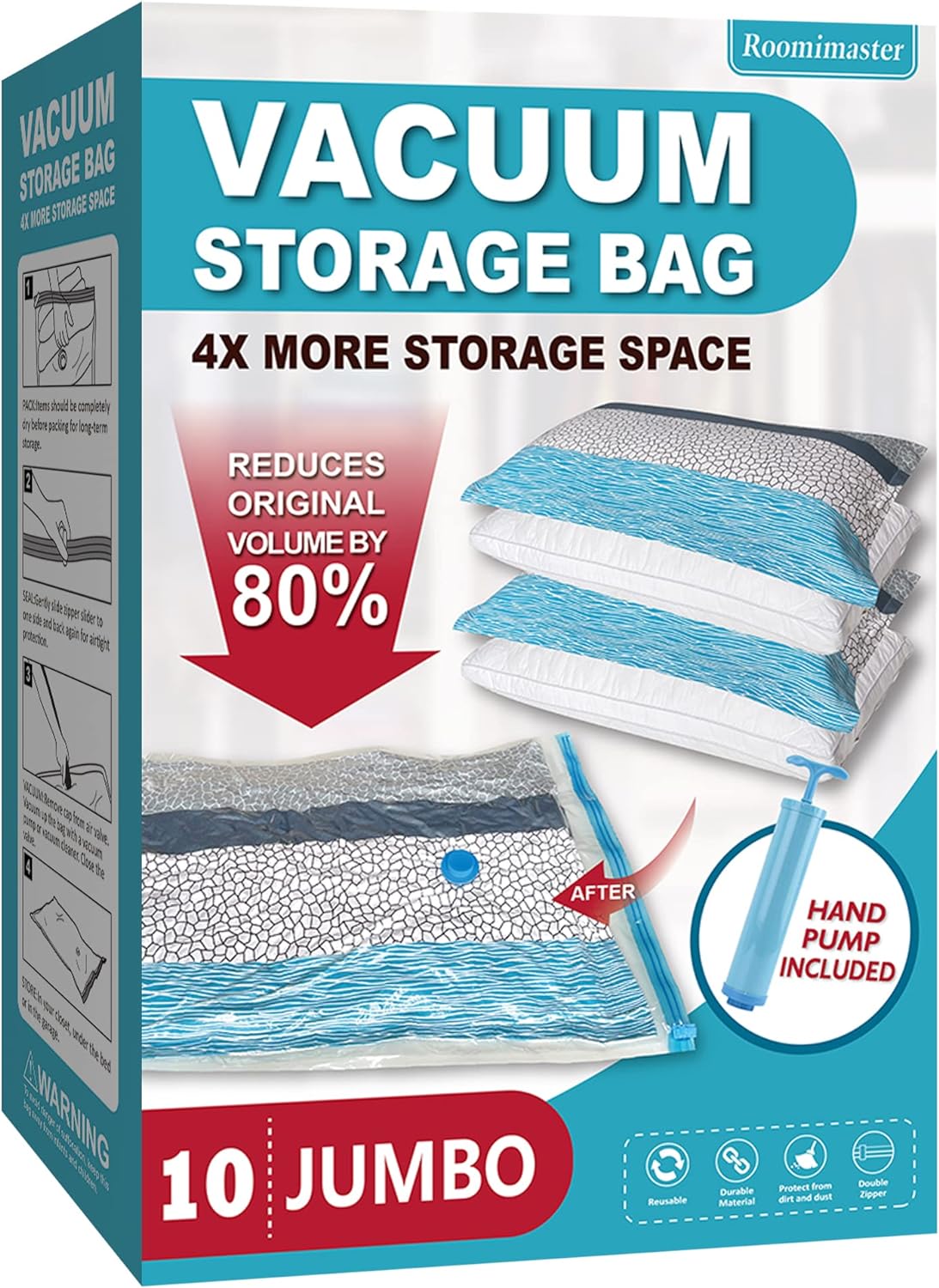 Roomimaster Vacuum Storage Bags - Jumbo Space Saver Bags for Clothing & Bedding | 10 Pack