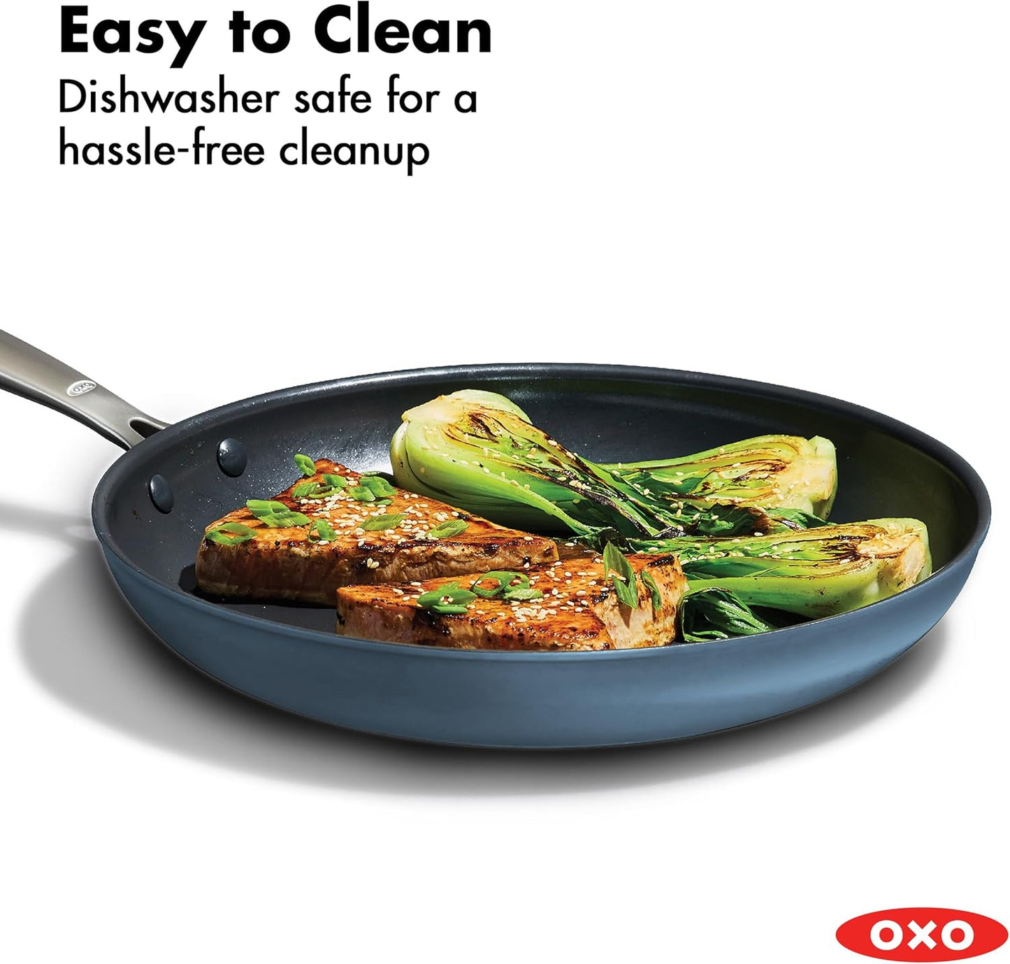 OXO 12” Nonstick Frying Pan Skillet - Durable Ceramic PFAS-Free Cookware with Lid, Storm Blue