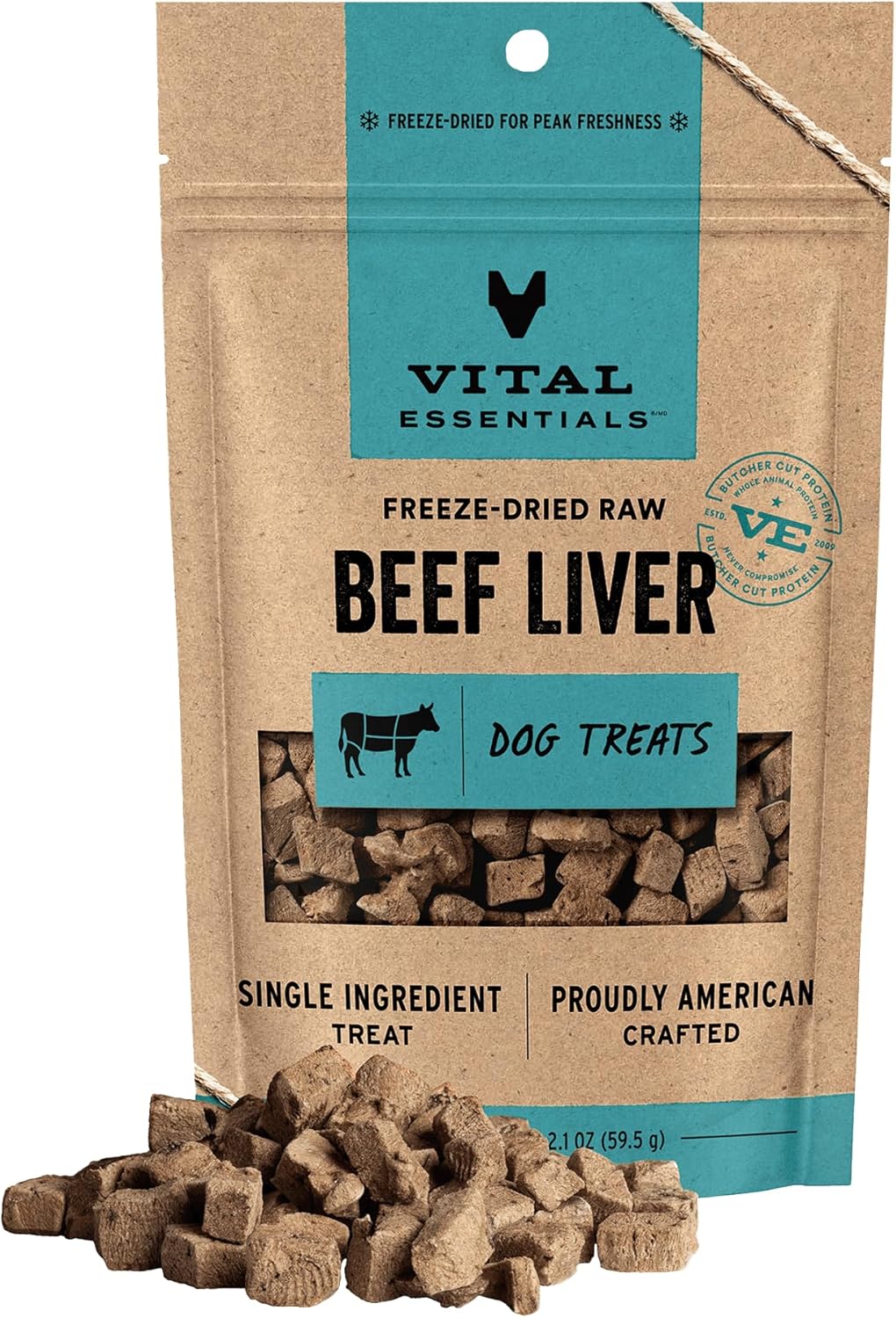 Vital Essentials Freeze Dried Dog Treats - Beef Liver, Single Ingredient | Grain Free Training Treats, 2.1 oz Bag