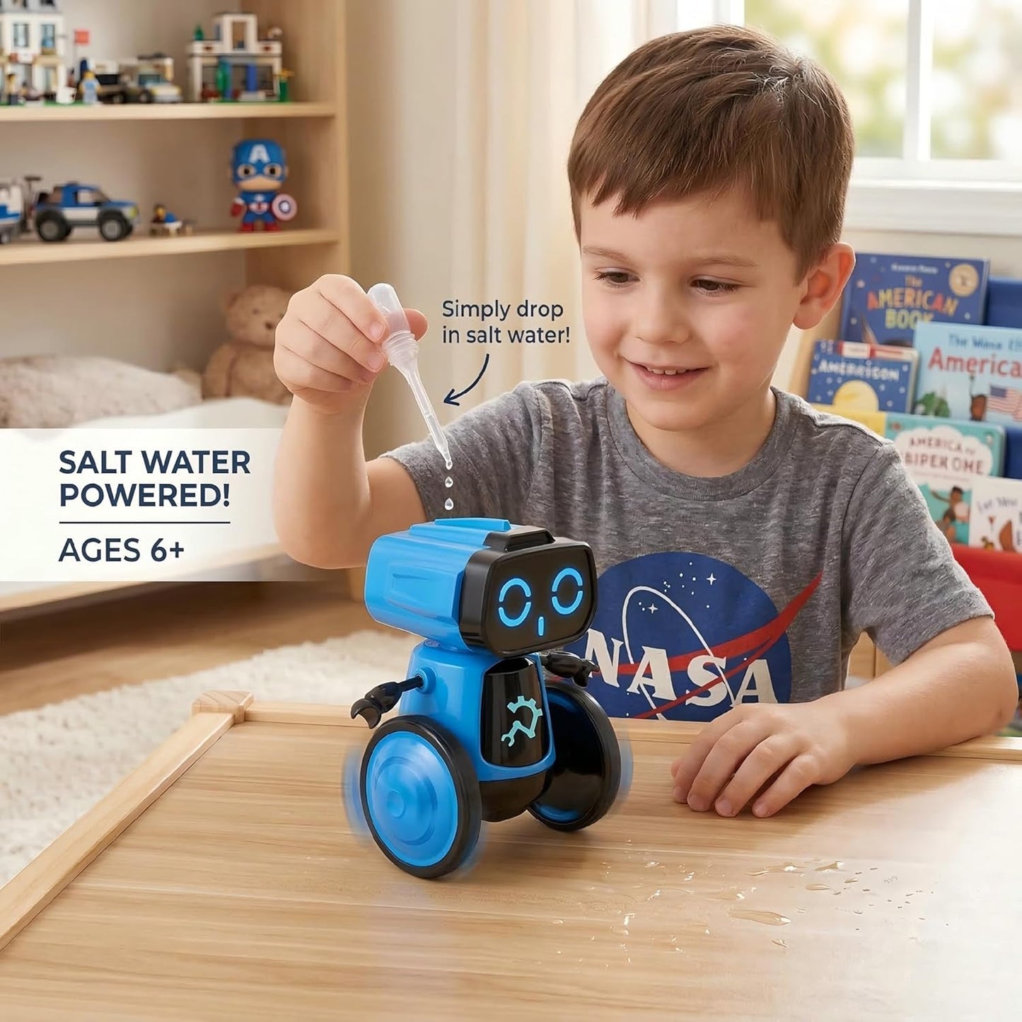 Science Saltwater-Powered Robot Kit - DIY STEM Gift for Boys & Girls | No Batteries Required, Blue