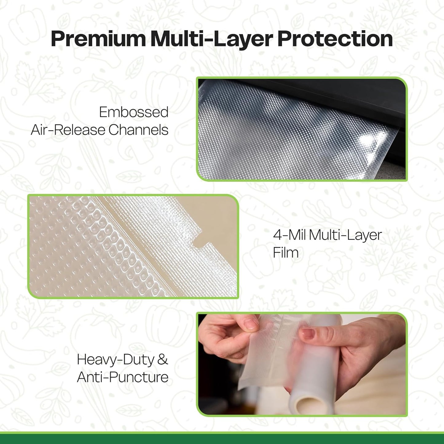 Vacuum Sealer Bag Rolls - Durable Custom Cut Seal Bags for Freezer & Sous Vide | 6 Pack (3x 8"x20" & 3x 11"x20")