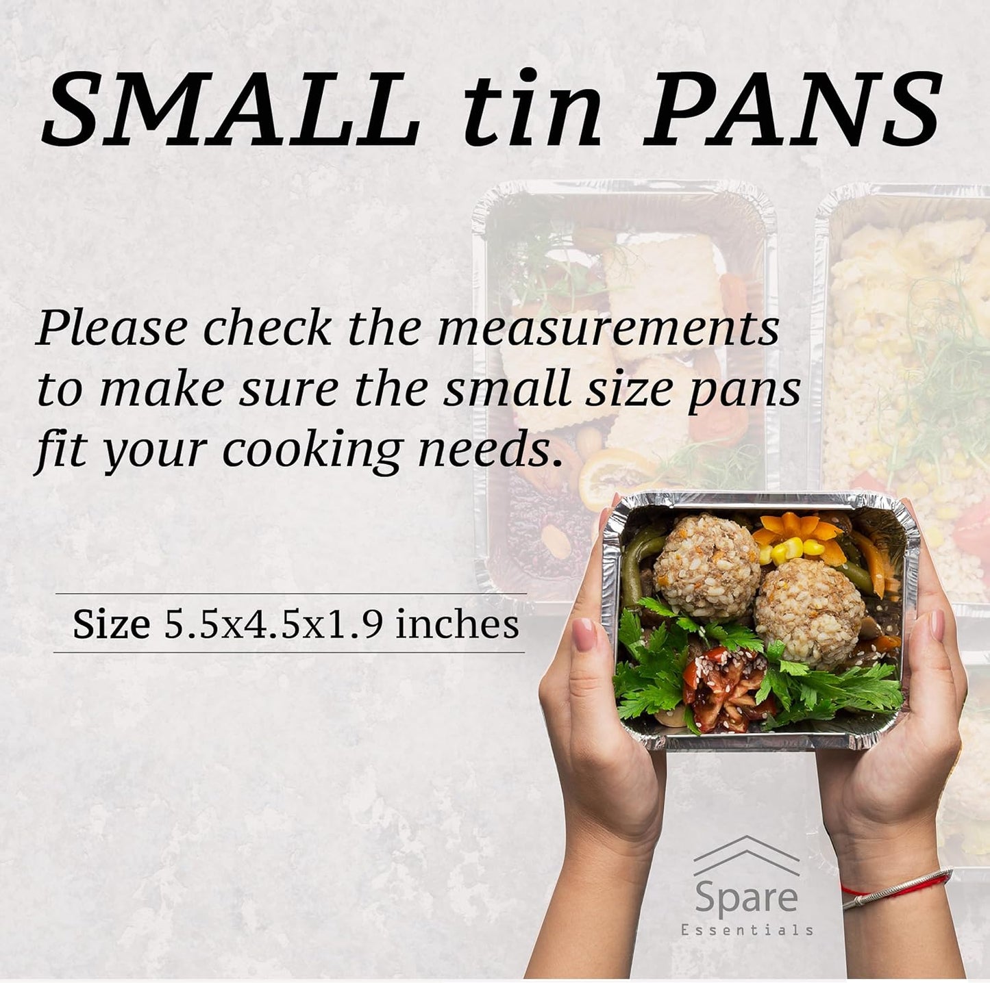 Spare Essentials 1 Lb Aluminum Foil Pans with Lids - 55 Pack Mini Disposable Baking Containers | Ideal for Takeout & Catering (5.5x4.5x1.9)