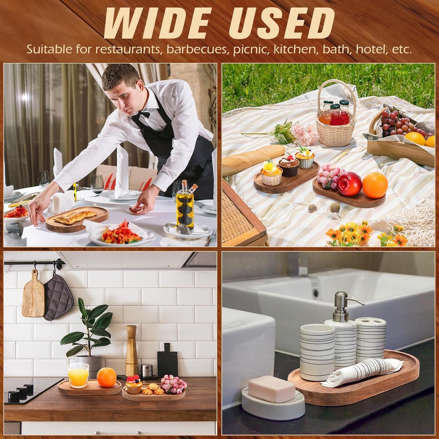 Linwnil Wood Serving Trays Charcuterie Boards Oval Wooden Plates Wood Serving Platter Cheese Dinner Plates Bulk for Dessert Snack Bread Fruit Appetizer Dishes (11.5x4Inch*12Pack)