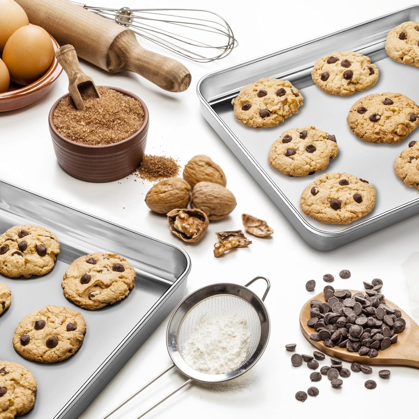 Skiennix Stainless Steel Cookie Sheets - Set of 2 Baking Pans, 10/12 Inch, Dishwasher Safe & Rust Resistant