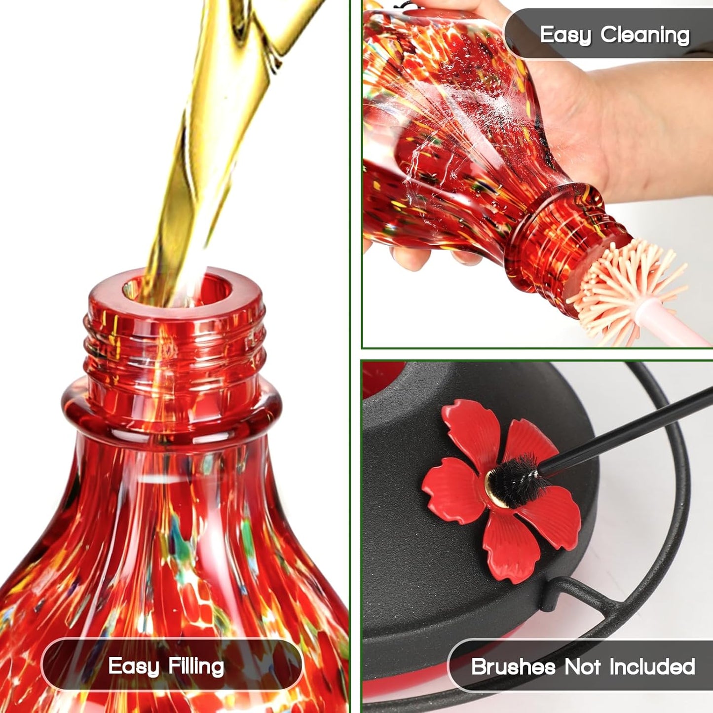 Skiennix Hand Blown Glass Hummingbird Feeder - 24oz Outdoor Nectar Feeder with Ant Moat & Bee-Resistant Ports | Red Polka Dots Garden Decor Gift for Moms