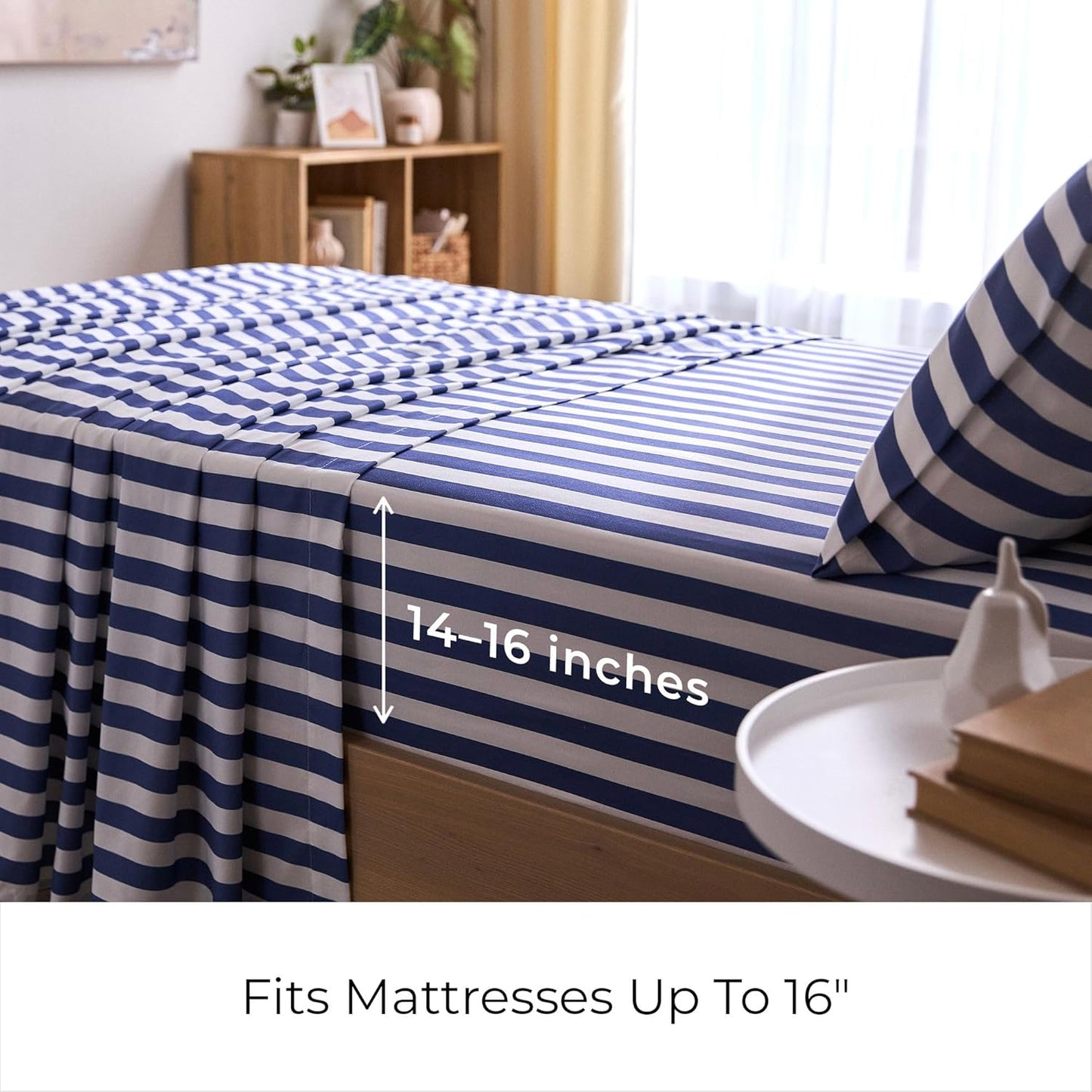 Mellanni Twin XL Sheets Set - 3 PC Hotel Luxury Bedding - Soft, Cooling, Wrinkle-Resistant (Oxford Stripe Blue Nova)