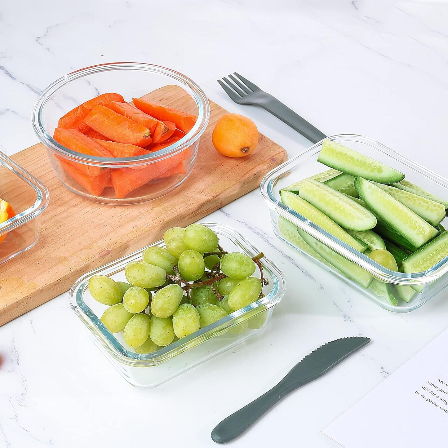 KOMUEE Glass Food Storage Containers Set - 24 Stackable Airtight Meal Prep Containers | Microwave & Oven Safe, Gray