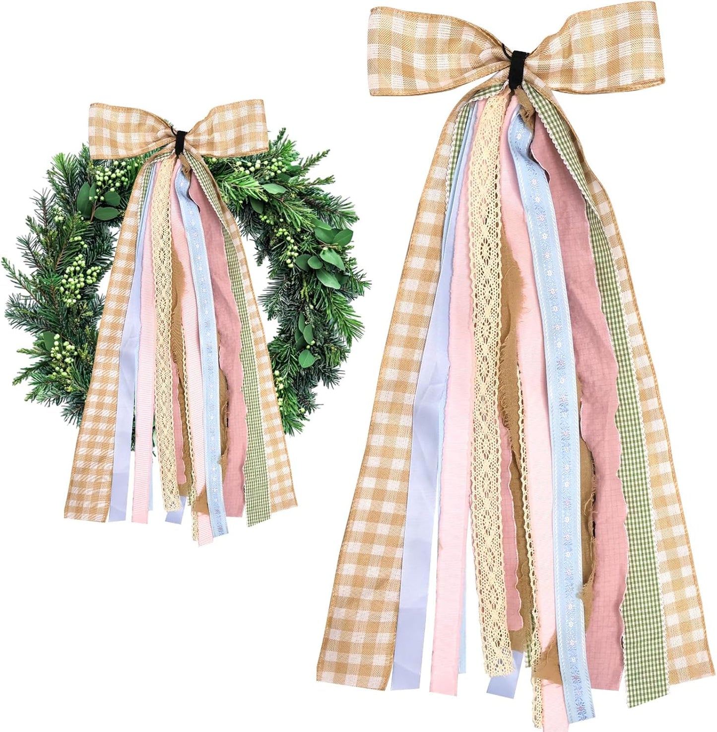 Regine Switzerland Large Fall Ribbons Bow - Assorted Orange & White Buffalo Plaid Fabric Set for Thanksgiving Decor