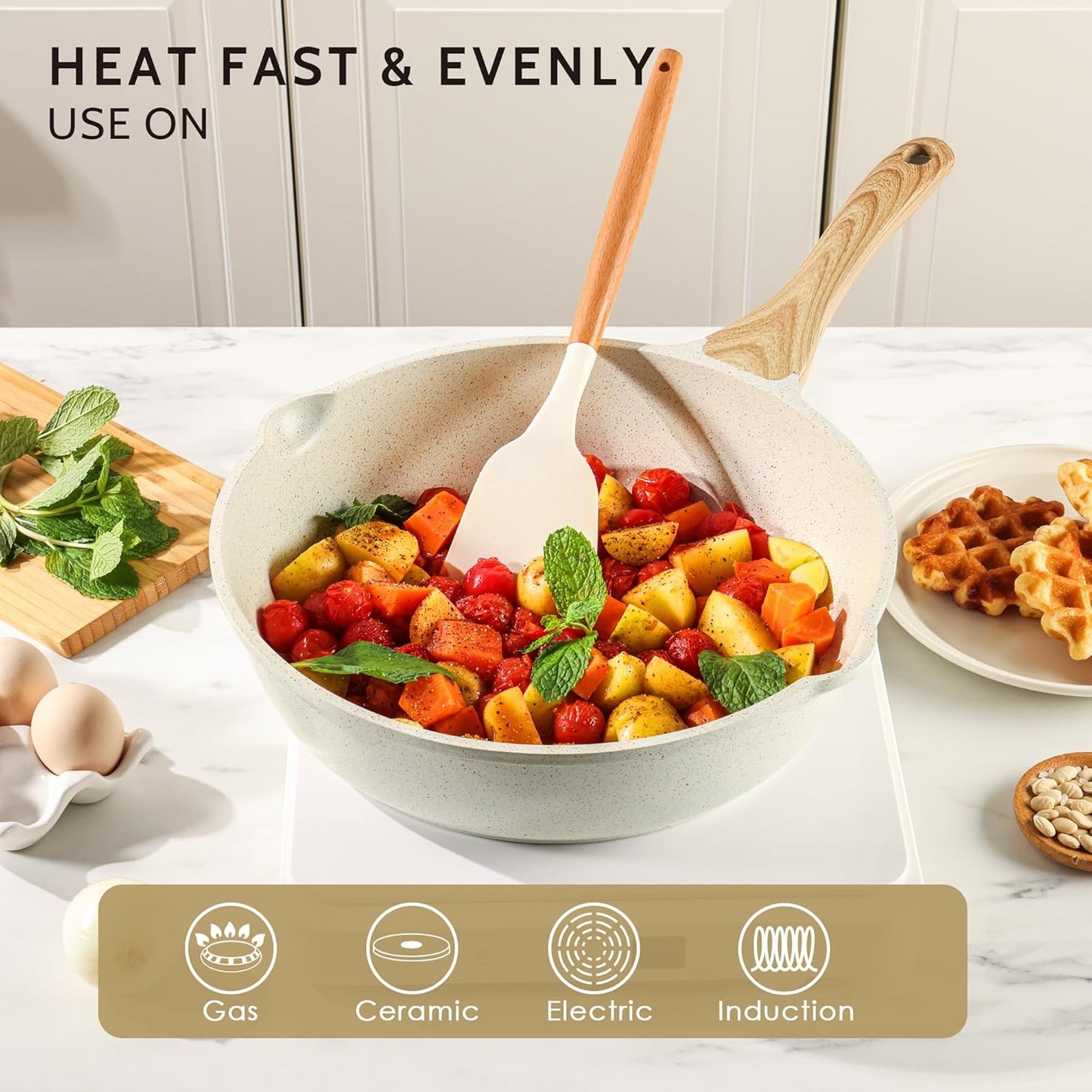 SENSARTE 12-Inch Nonstick Ceramic Saute Pan - Healthy PFAS-Free Skillet with Lid & Stay Cool Handle
