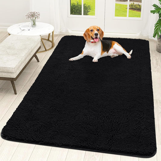 OLANLY Dog Door Mat - Absorbent Non-Slip Mud Mat for Dogs | Quick Dry Chenille, 70x46, Black