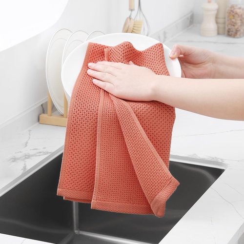 Homaxy 100% Cotton Waffle Weave Kitchen Dish Towels, Ultra Soft Absorbent Quick Drying Cleaning Towel, 13 x 28 Inches, 8-Pack, Coral