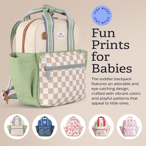 Itzy Ritzy Toddler Backpack - Daycare Bag - Features Adjustable Shoulder Straps, 2 Side Pockets & Spacious Interior with Wipeable Fabric Lining & Name Label, Checkerboard Backpack