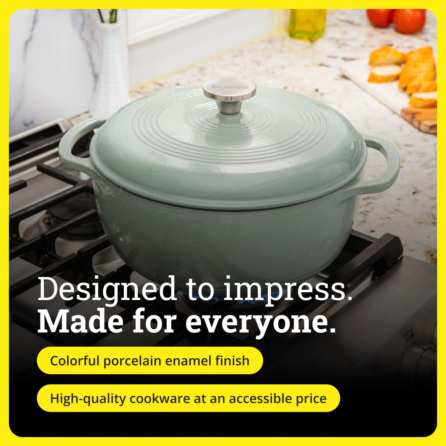 Lodge Essential Enamel Cast Iron Dutch Oven - Perfect for Bread Baking, Braising, Marinating & Slow Cooking - Features Moisture-Sealing Lid & Dual Handles - Kitchen Essentials - 6 Quarts - Desert Sage