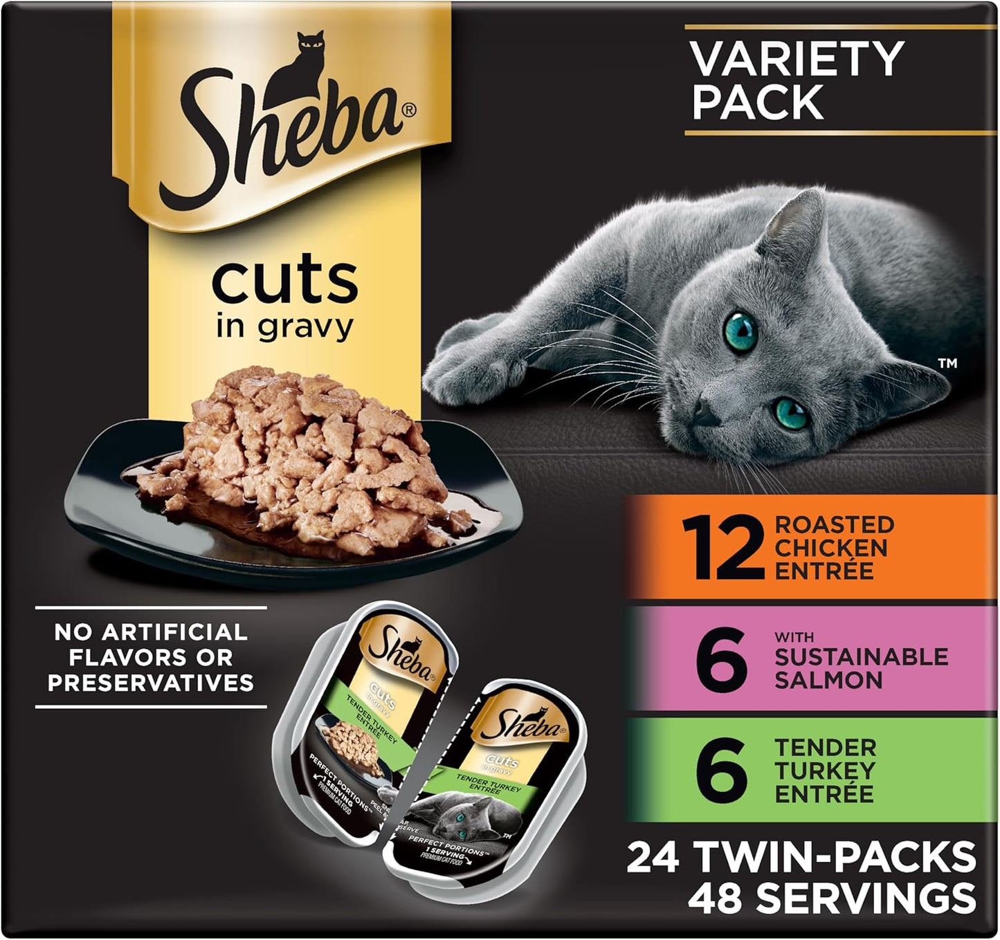 Sheba Perfect Portions Wet Cat Food - Roasted Chicken & Tender Turkey Entrees | 2.6 oz Twin-Pack (24 Trays)