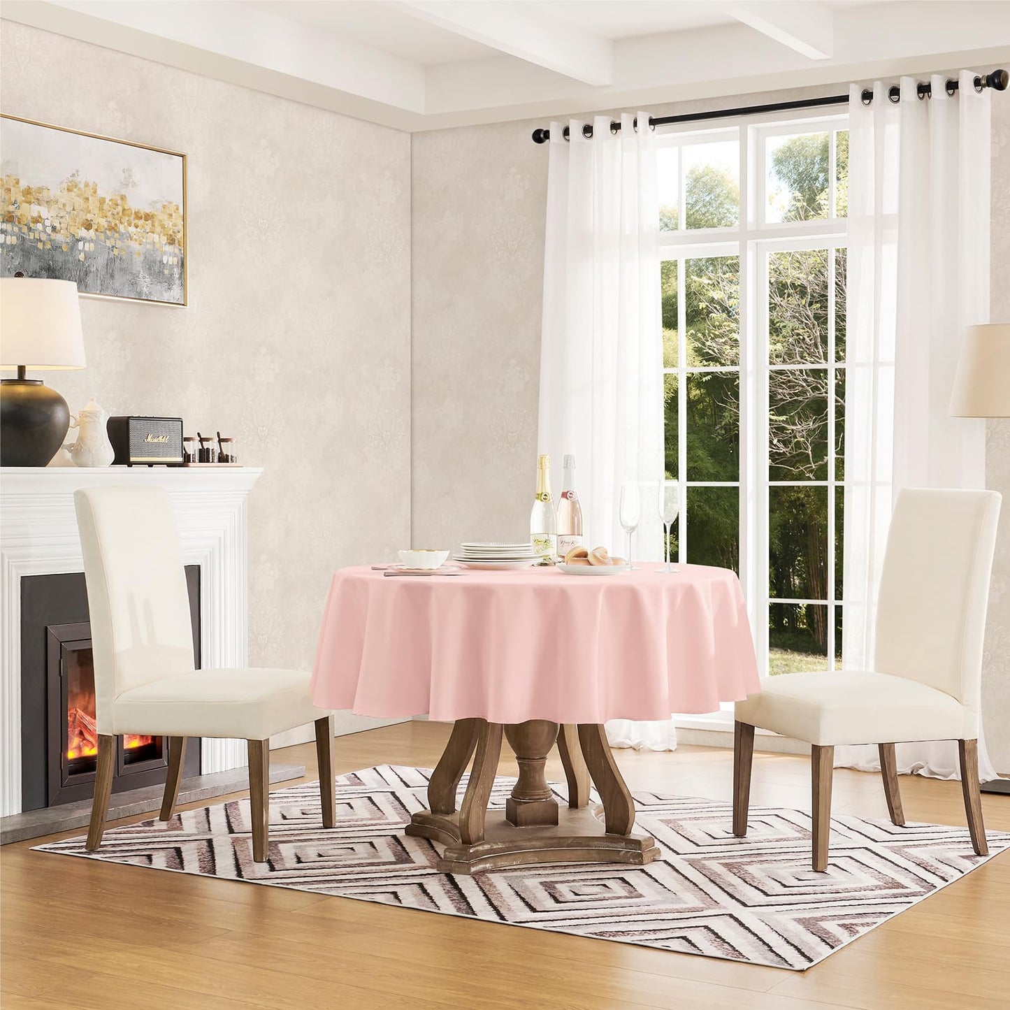 Veblandy Tablecloth Linen Textured Waterproof & Stain Resistant Table Cloth Wrinkle Free Decorative Fabric Farmhouse Table Cover for Dining/Party/Buffet/Wedding, 60 x 60 Inch, Pink