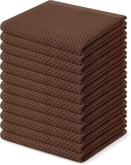 Homaxy Kitchen Dish Cloths - Ultra Soft 100% Cotton Waffle Weave, Quick Drying, 12-Pack, Coffee, 12 x 12 Inches