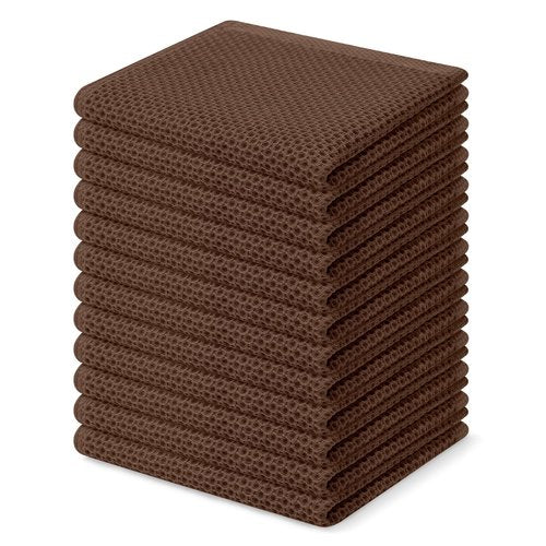 Homaxy 100% Cotton Waffle Weave Kitchen Dish Cloths, Ultra Soft Absorbent Quick Drying Dish Towels, 12 x 12 Inches, 12-Pack, Coffee