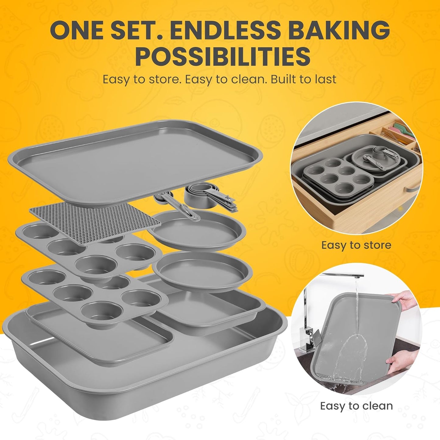 Skiennix Non-Toxic Bakeware Set - PFOA-Free 11pc Nonstick Carbon Steel Baking Pans | Space-Saving Design