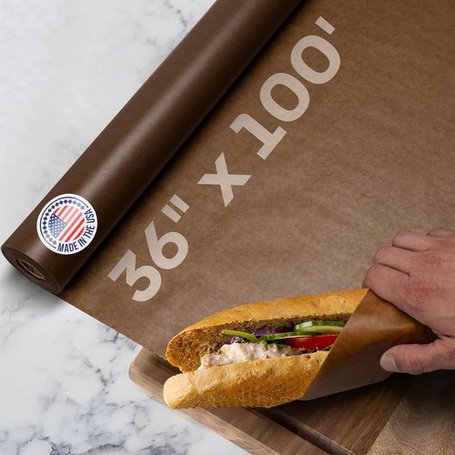 IDL Packaging Brown Wet Wax Paper Roll - 36" x 100' Heavy-Duty Moisture-Repellent Cooking Paper for Food Storage
