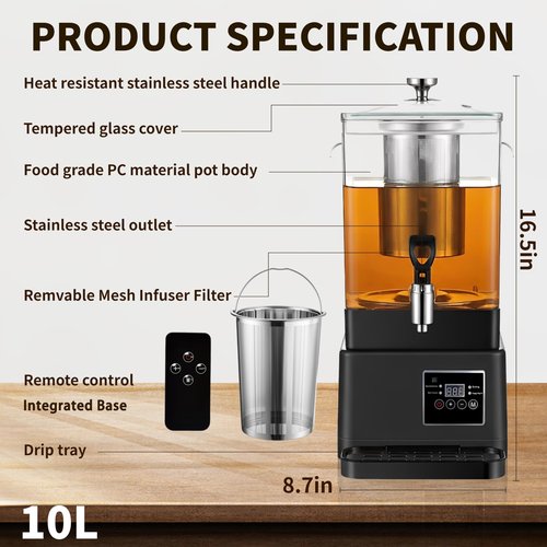 GKFF Tea Maker Machine, 10L 65 Cups Multi Functional Tea Dispenser Pot with Removable Infuser, Hot Water Urn for Flower Blooming & Iced Tea Maker, Catering Large Drink Dispenser, Commercial Tea Urn