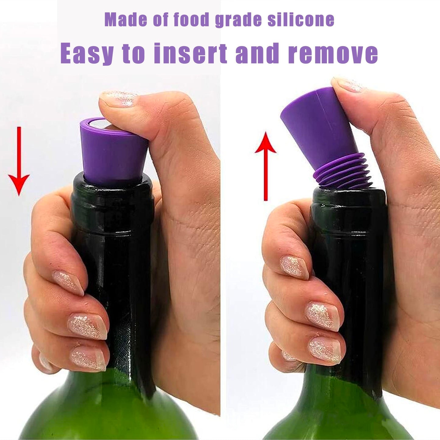 Wine Stoppers – 6 Pack Silicone Wine Bottle Stoppers with Grip Top, Reusable Beverage Sealer Corks for Keeping Wine and Champagne Fresh