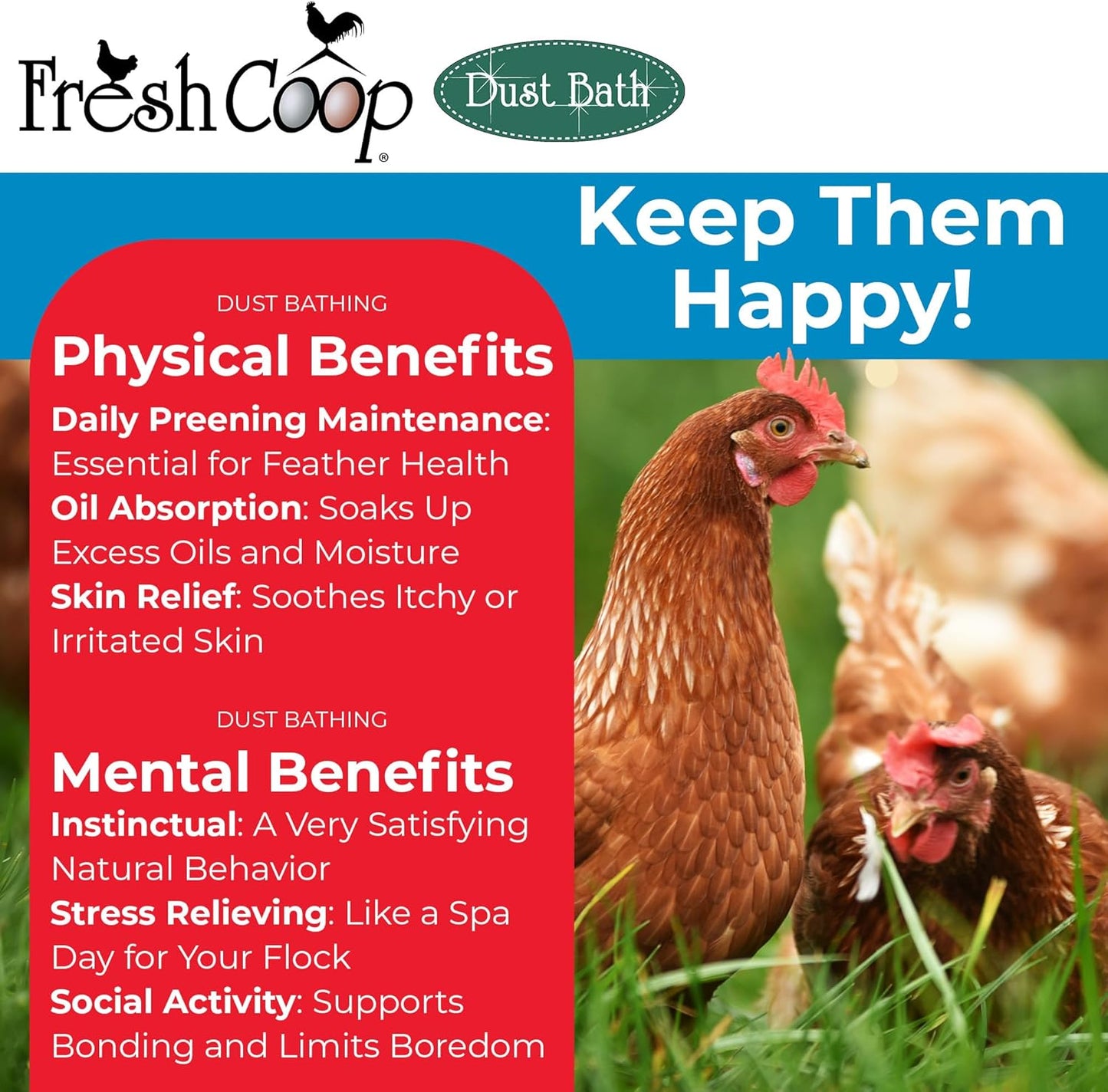 Progressive Planet Fresh Coop Dust Bath - 20lbs Food-Grade Diatomaceous Earth & Clay for Healthy Feathers | Reduces Boredom
