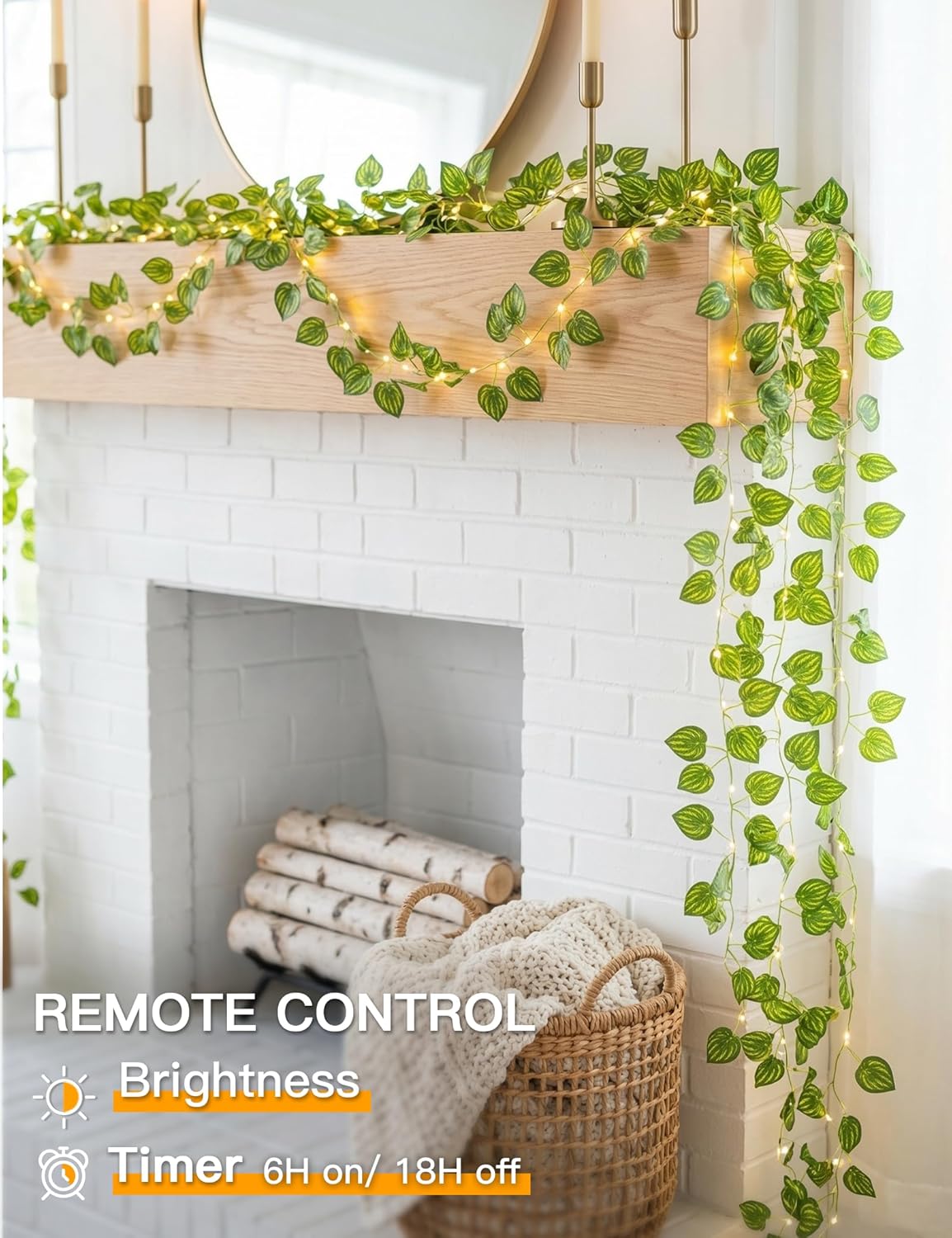 Suddus Vines with Fairy Lights - 33ft 100 LED Watermelon Leaves String Lights | Battery & USB Powered, Remote Control for Indoor Decor