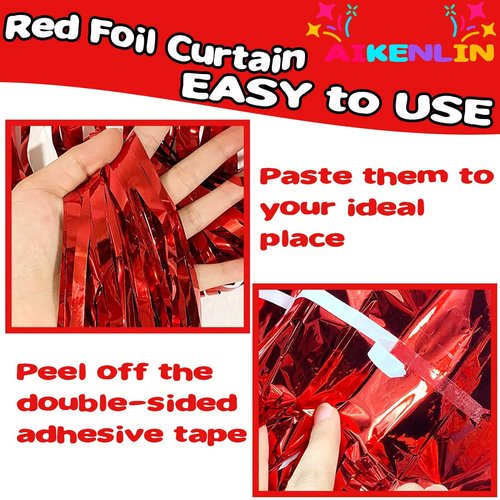 4 Pack 3.2Ft x 9.8Ft Pink Blue Foil Fringe Curtain Backdrop, Metallic Tinsel Foil Fringe Streamers Curtains for Photo Booth, Wedding, Gender Reveal Backdrop Boy or Girl Birthday Party Decoration
