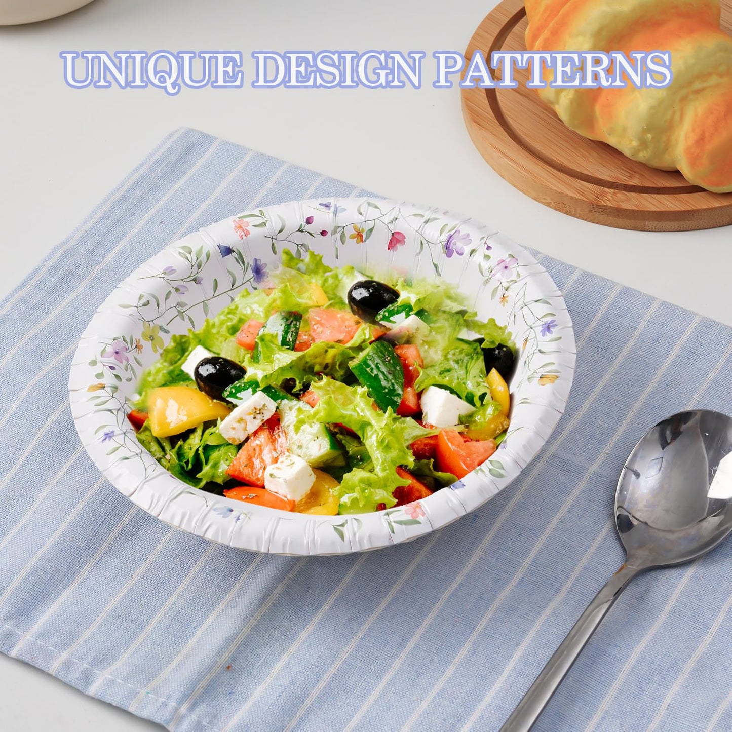 HOMIX Paper Bowls, 12 oz, 125 Count, Floral Printed Soak Proof Disposable Small Bowls Great for Breakfast, Lunch, and Dinner Meals