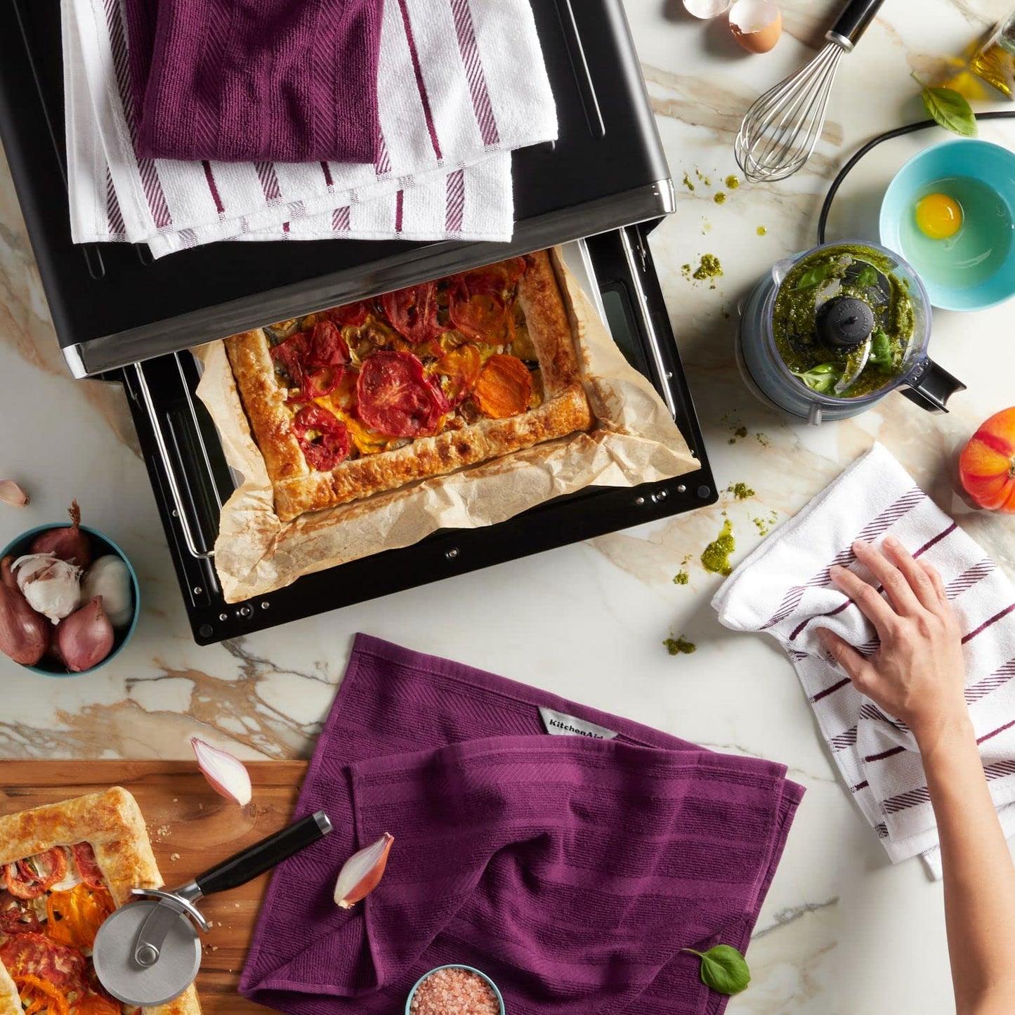 KitchenAid Albany Kitchen Towel 4-Pack Set, Beet/White, 16"x26"