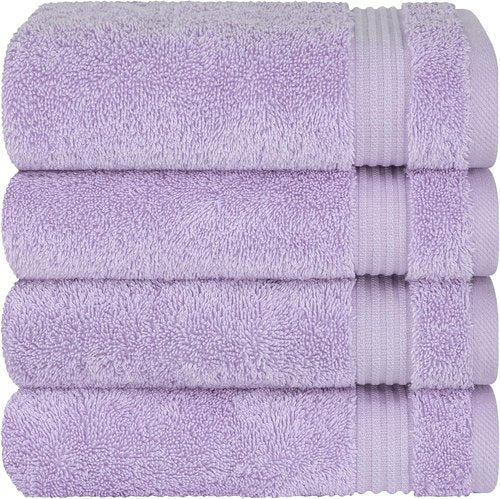 Cotton Paradise Hand Towels - 100% Turkish Cotton, Soft & Absorbent | 4-Piece Lilac Set