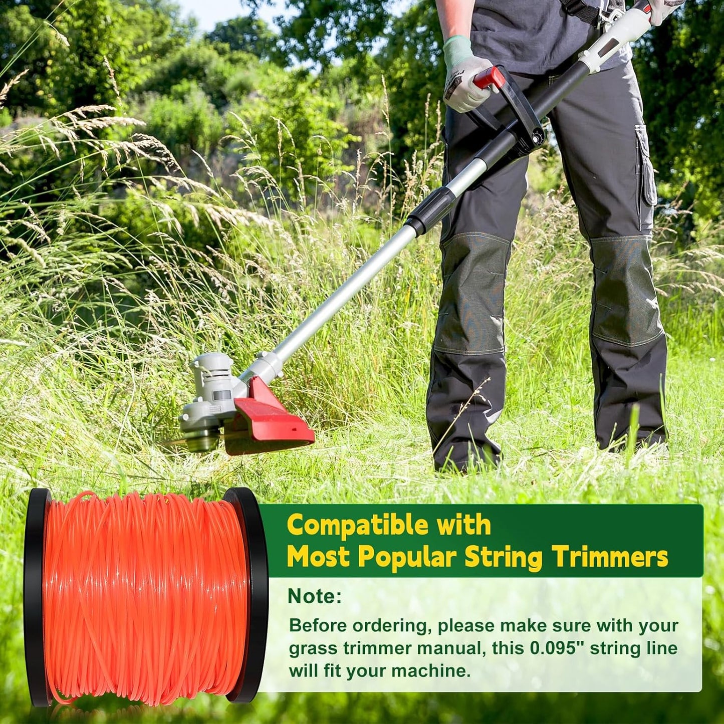 UCINNOVATE String Trimmer Line - Heavy Duty 0.095" Nylon Weed Eater String, 100m Orange Spool